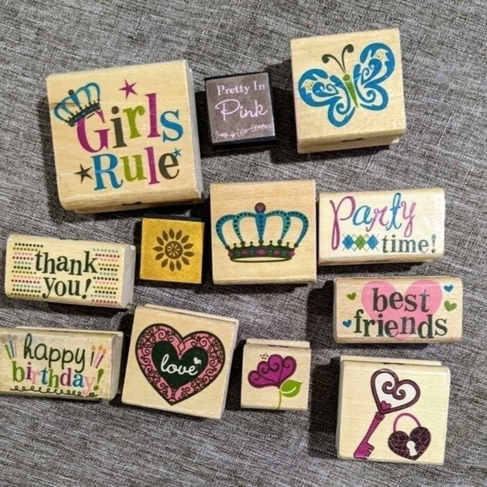 Wood rubber stamps‎ girls birthday party
